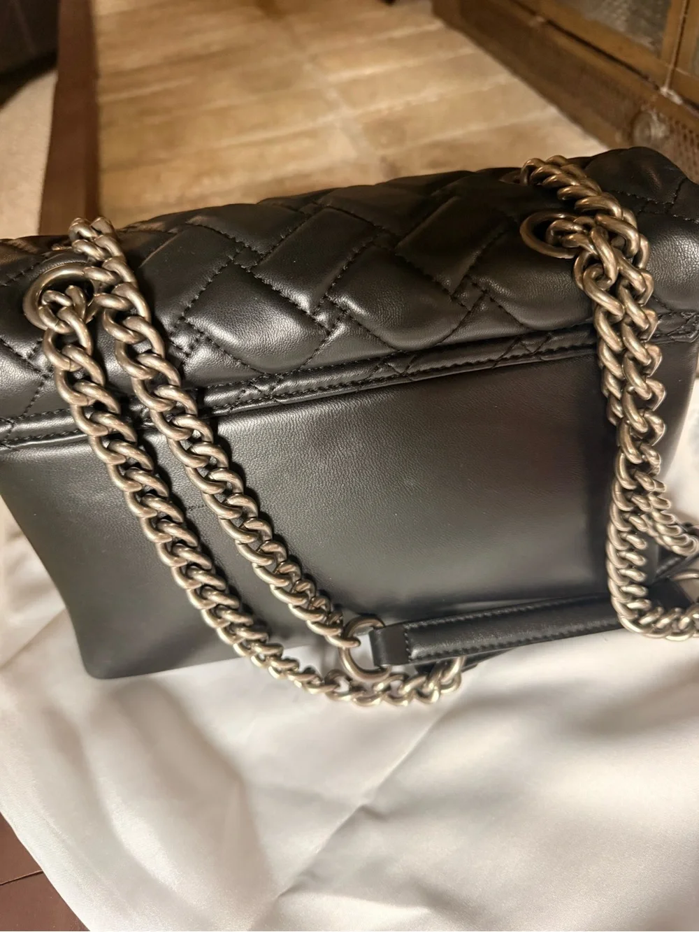 Kurt Geiger Black Quilted Leather Shoulder/Crossbody Bag with Silver Hardware
